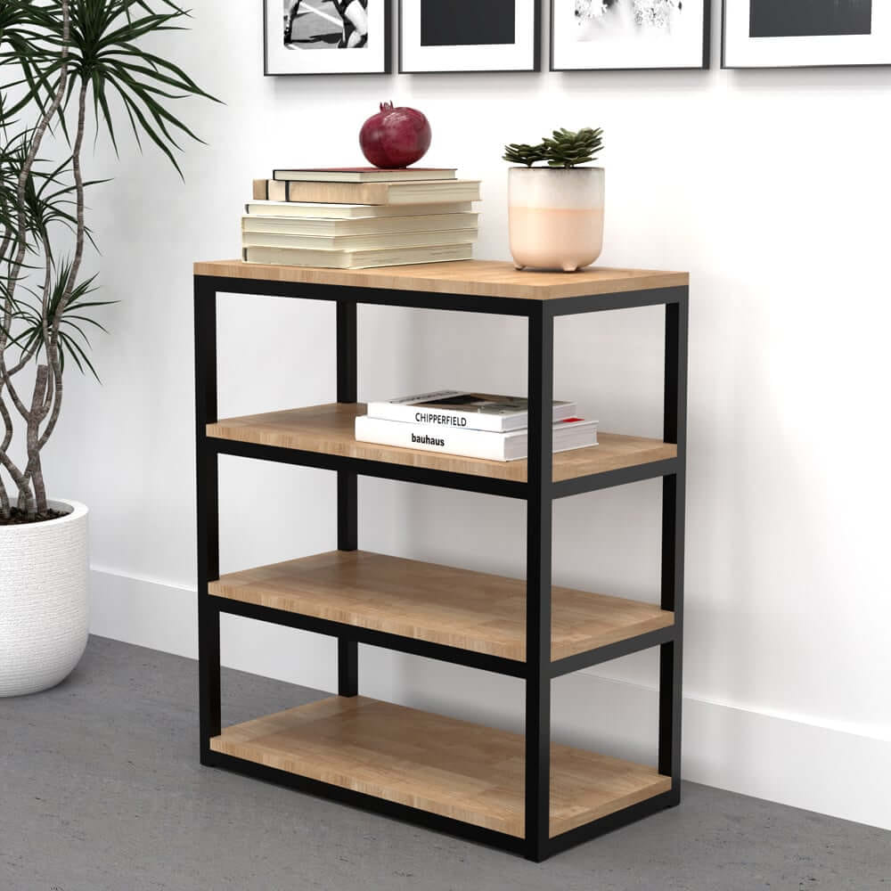 ชั้นวางของไม้ยางพารา สไตล์ลอฟท์ Monster Steel รุ่น JZN014 ขนาด 60*30*70 cm.
